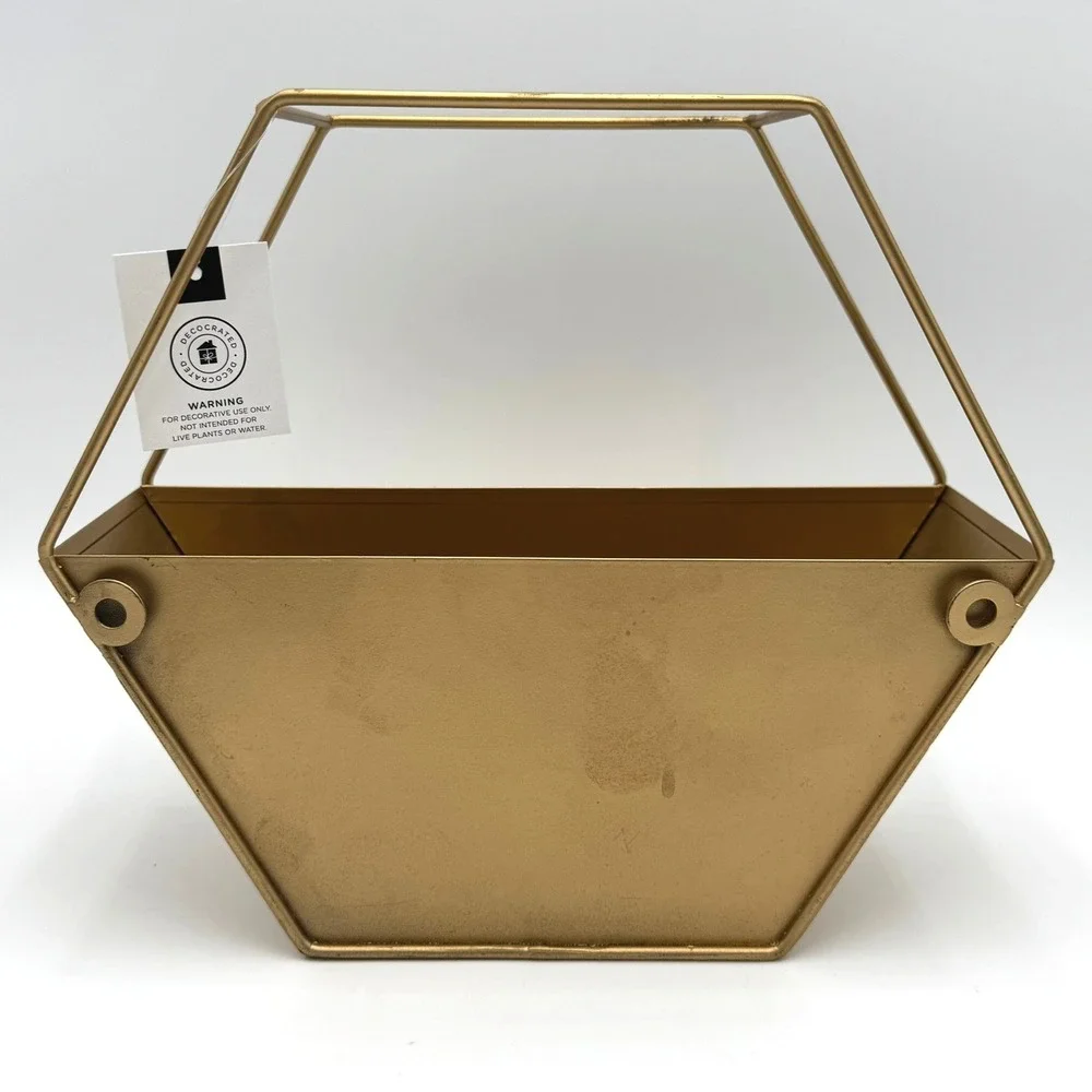 DECOCRATED NEW NWT Gold Metal Hexagon Geometric Wall‎ Planter Decorative Hanging
